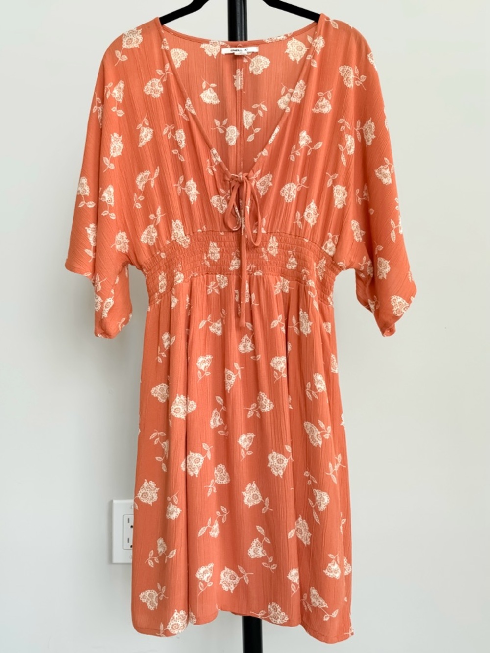 O’Neill Floral Smocked Waist Tie Front Boho Mini Dress Size Medium